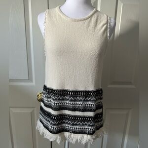 Madewell Villagrove Sweater Tank, fringe, knit, ivory/black, Large